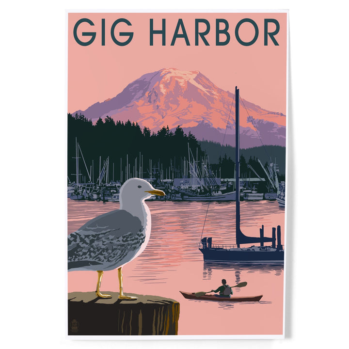 Gig Harbor, Washington, Marina and Rainier at Sunset, Art & Giclee Prints Art Lantern Press 