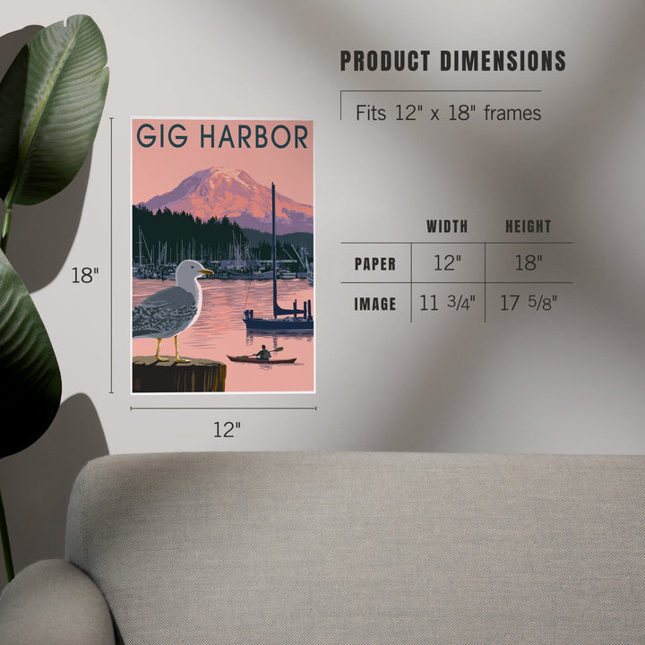 Gig Harbor, Washington, Marina and Rainier at Sunset, Art & Giclee Prints Art Lantern Press 