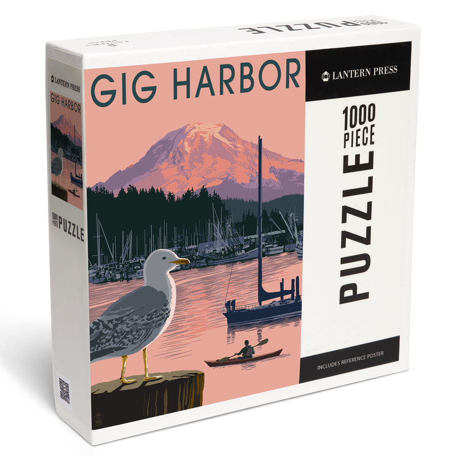 Gig Harbor, Washington, Marina and Rainier at Sunset, Jigsaw Puzzle Puzzle Lantern Press 