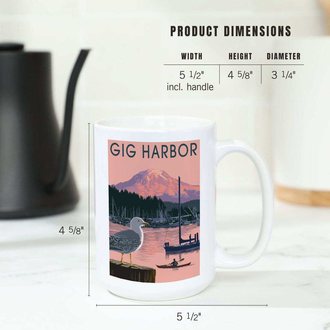Gig Harbor, Washington, Marina and Rainier at Sunset, Lantern Press Artwork, Ceramic Mug Mugs Lantern Press 