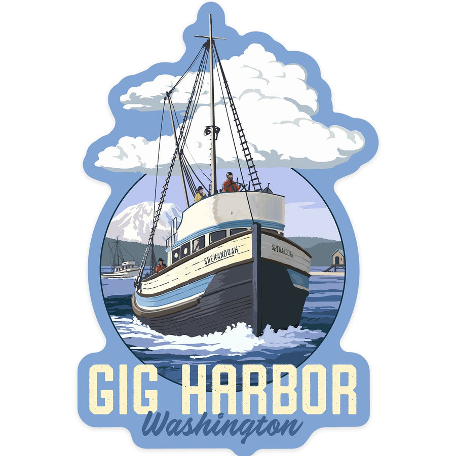 Gig Harbor, Washington, Shenandoah, Contour, Vinyl Sticker Sticker Lantern Press 