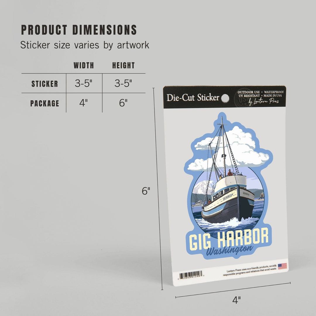 Gig Harbor, Washington, Shenandoah, Contour, Vinyl Sticker Sticker Lantern Press 