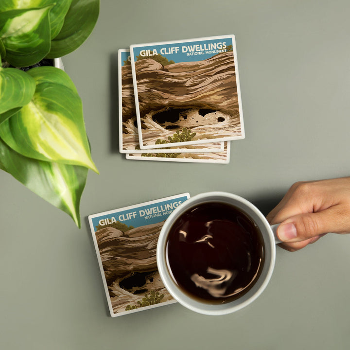 Gila Cliff Dwellings National Monument, New Mexico, Lantern Press Artwork, Coaster Set - Lantern Press