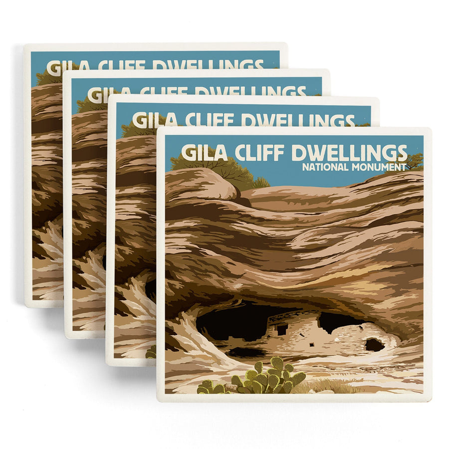 Gila Cliff Dwellings National Monument, New Mexico, Lantern Press Artwork, Coaster Set - Lantern Press