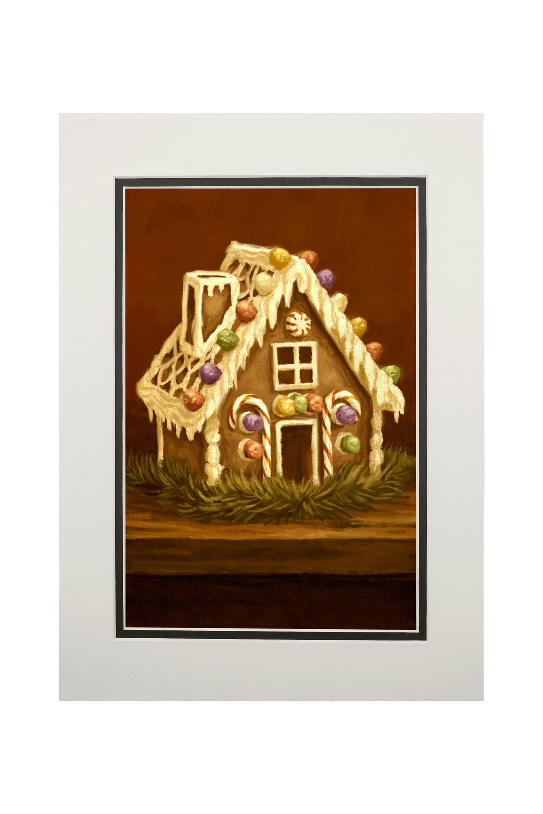 Gingerbread House, Christmas Oil Painting, Art & Giclee Prints Art Lantern Press 11 x 14 Matted Art Print 