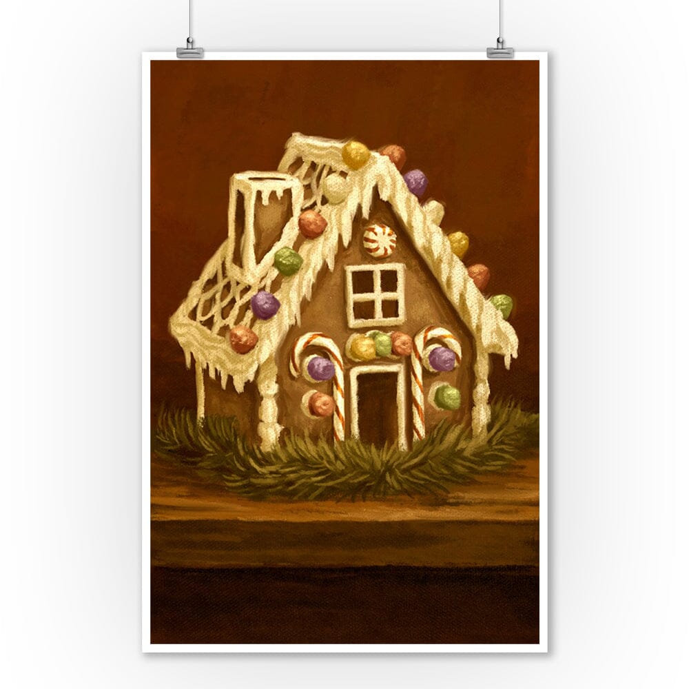 Gingerbread House, Christmas Oil Painting, Art & Giclee Prints Art Lantern Press 12 x 18 Art Print 