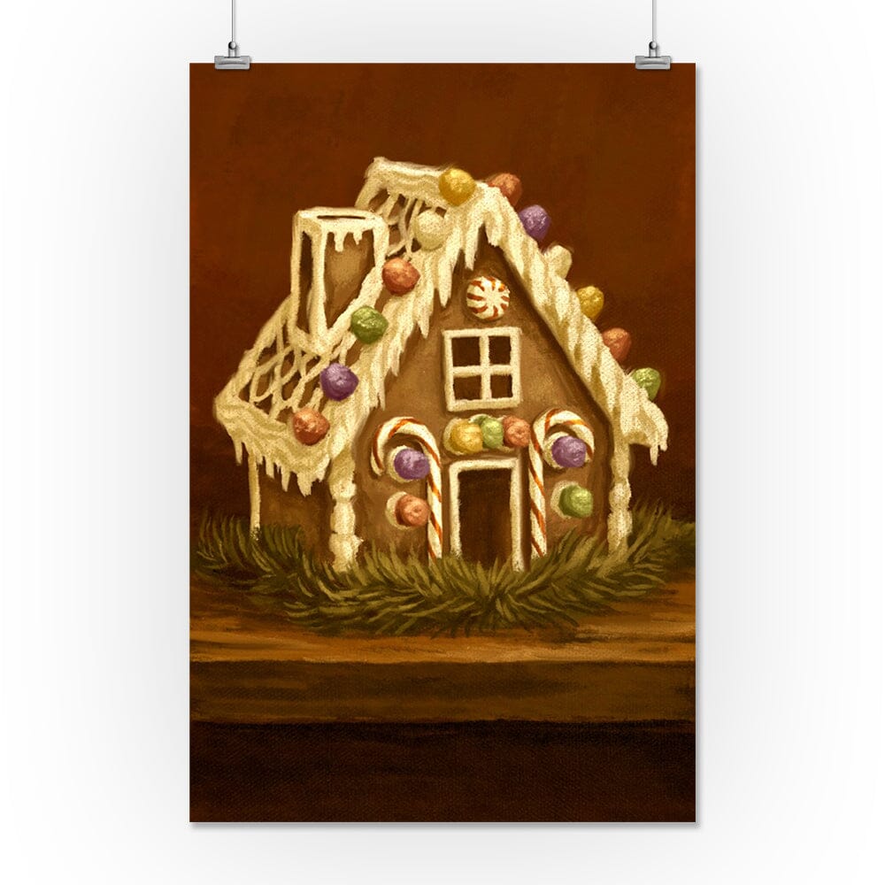 Gingerbread House, Christmas Oil Painting, Art & Giclee Prints Art Lantern Press 16 x 24 Giclee Print 