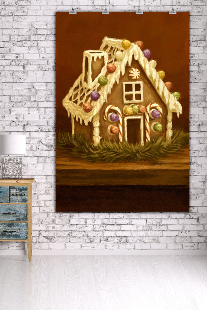 Gingerbread House, Christmas Oil Painting, Art & Giclee Prints Art Lantern Press 36 x 54 Giclee Print 