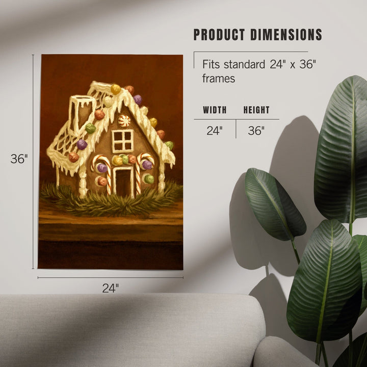 Gingerbread House, Christmas Oil Painting, Art & Giclee Prints Art Lantern Press 