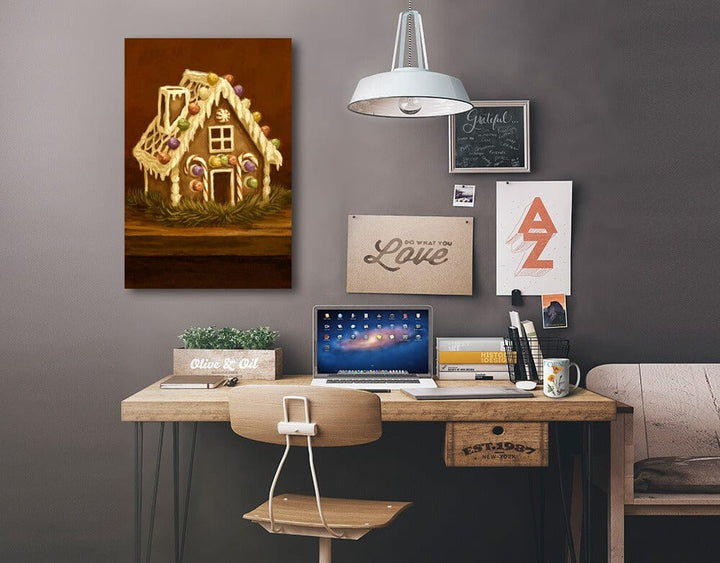 Gingerbread House, Christmas Oil Painting, Lantern Press Artwork, Stretched Canvas Canvas Lantern Press 