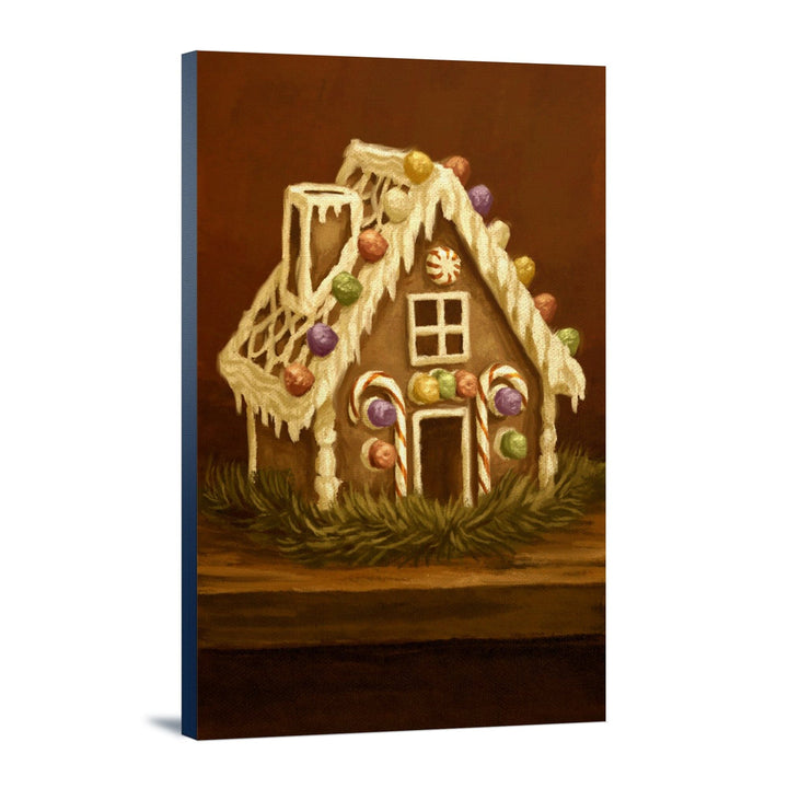 Gingerbread House, Christmas Oil Painting, Lantern Press Artwork, Stretched Canvas Canvas Lantern Press 24x36 Stretched Canvas 