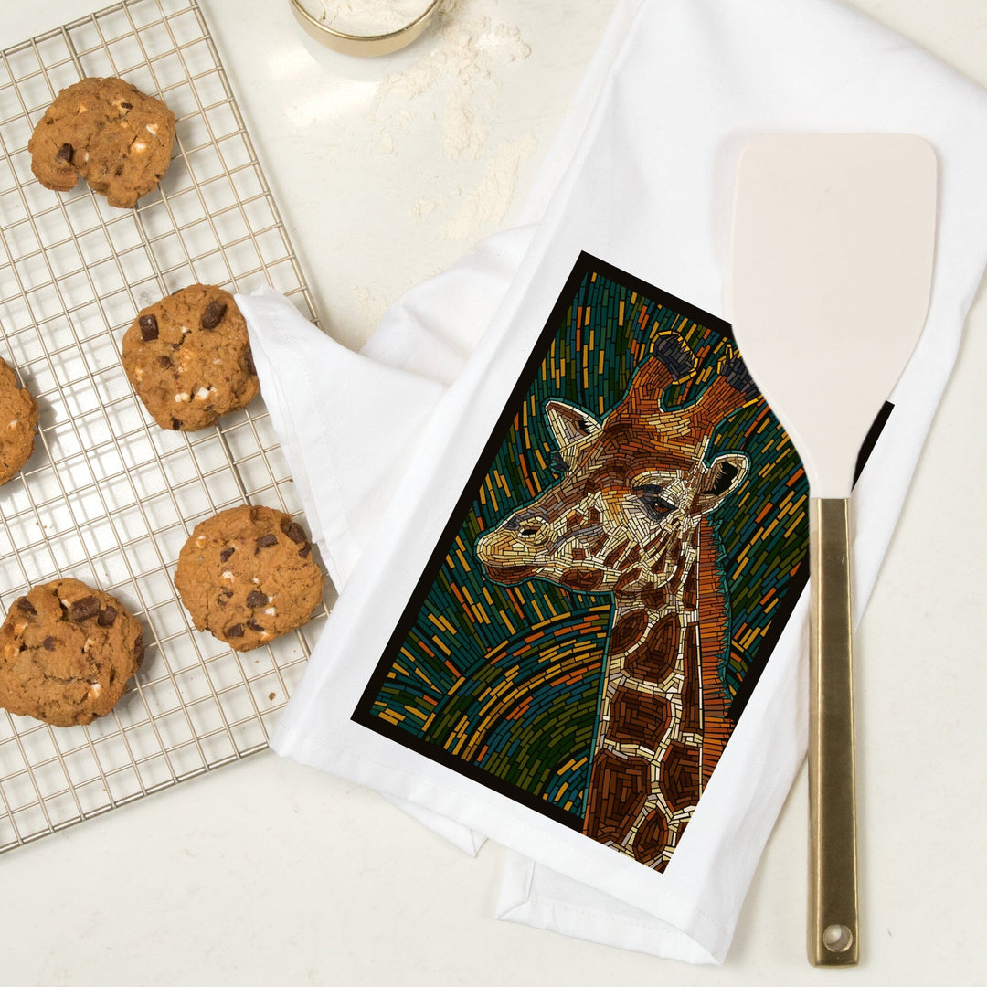 Giraffe, Mosaic, Organic Cotton Kitchen Tea Towels Kitchen Lantern Press 