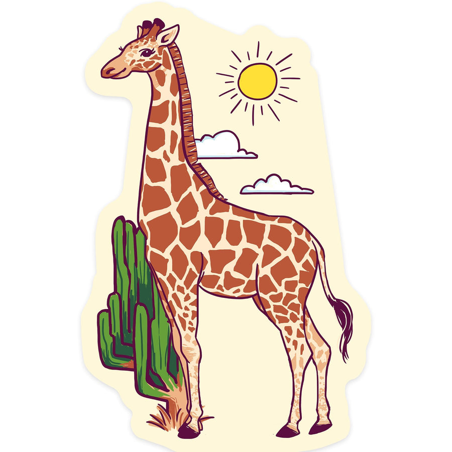 Giraffe, Whimsical Doodle Style, Contour, Vinyl Sticker Sticker Lantern Press 