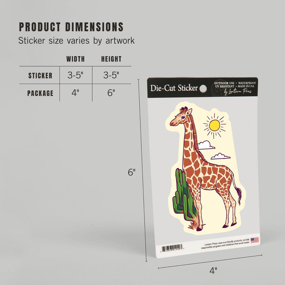 Giraffe, Whimsical Doodle Style, Contour, Vinyl Sticker Sticker Lantern Press 