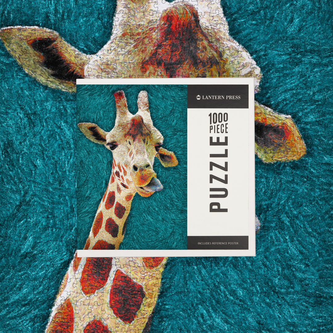 Giraffe with Tongue Out, Van Gogh Style, Jigsaw Puzzle Puzzle Lantern Press 