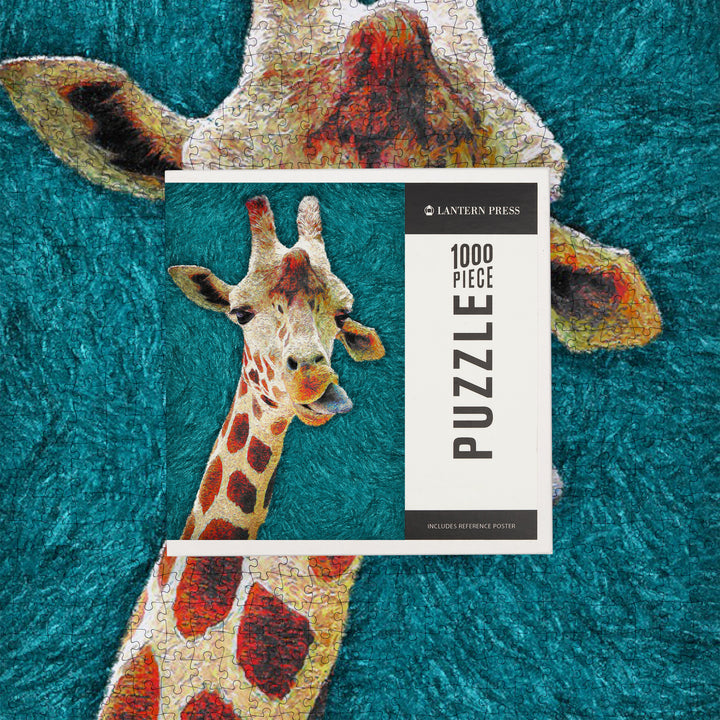 Giraffe with Tongue Out, Van Gogh Style, Jigsaw Puzzle Puzzle Lantern Press 