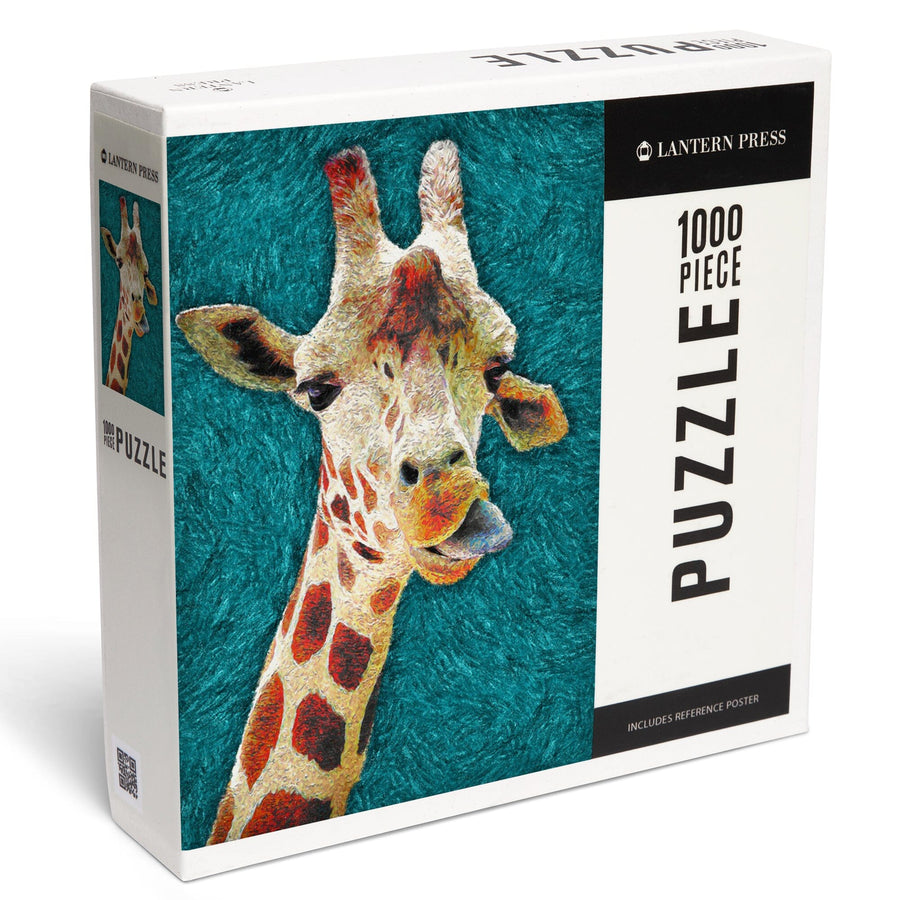 Giraffe with Tongue Out, Van Gogh Style, Jigsaw Puzzle Puzzle Lantern Press 