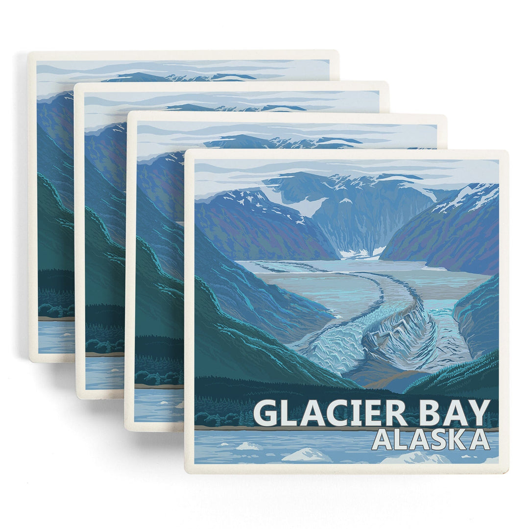 Glacier Bay, Alaska, Glacier Scene, Lantern Press Artwork, Coaster Set - Lantern Press