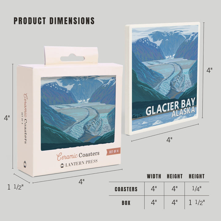 Glacier Bay, Alaska, Glacier Scene, Lantern Press Artwork, Coaster Set - Lantern Press