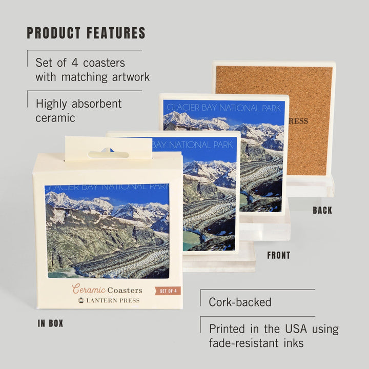 Glacier Bay National Park, Alaska, Mountain View, Lantern Press Photography, Coaster Set - Lantern Press