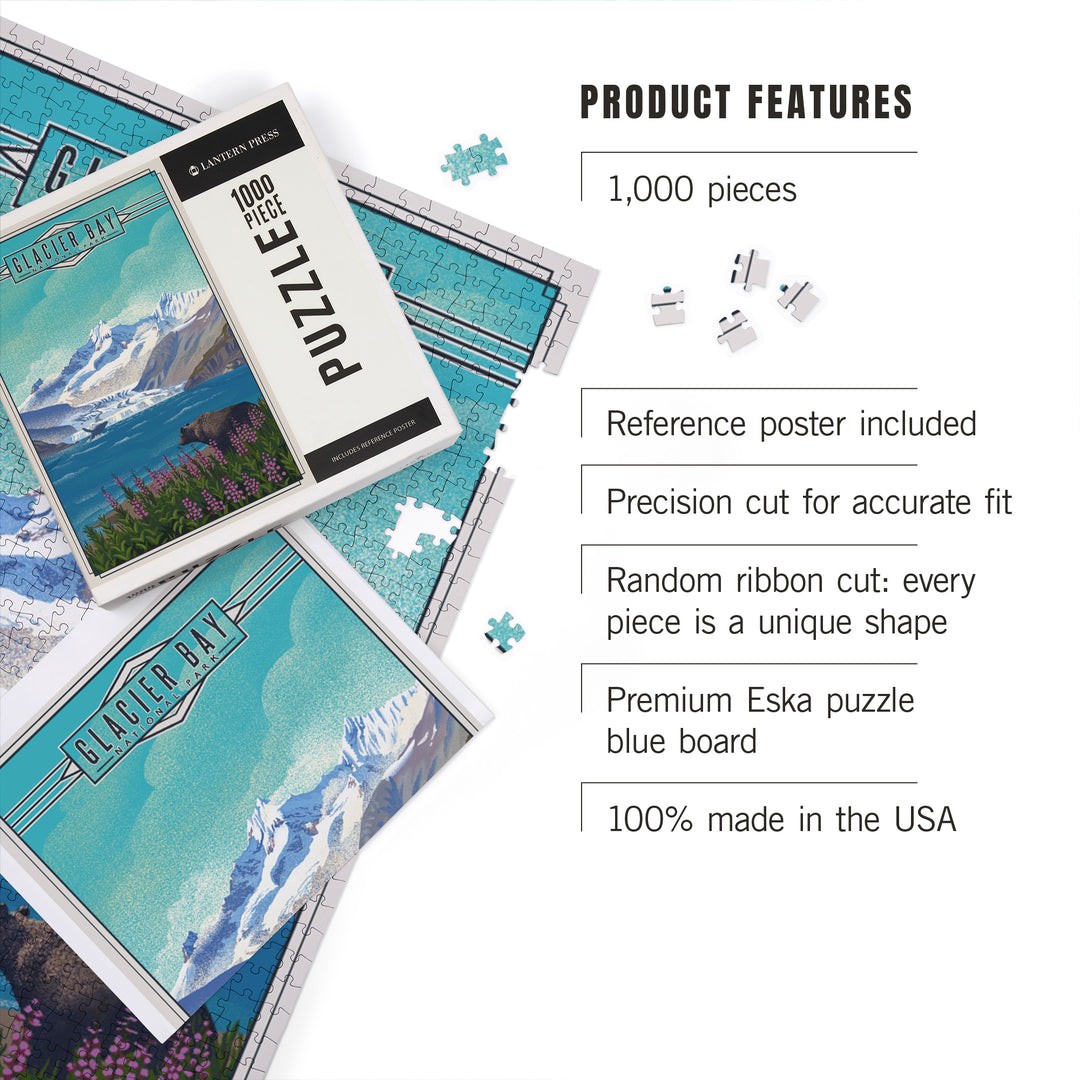 Glacier Bay National Park and Preserve, Alaska, Lithograph National Park Series, Jigsaw Puzzle Puzzle Lantern Press 