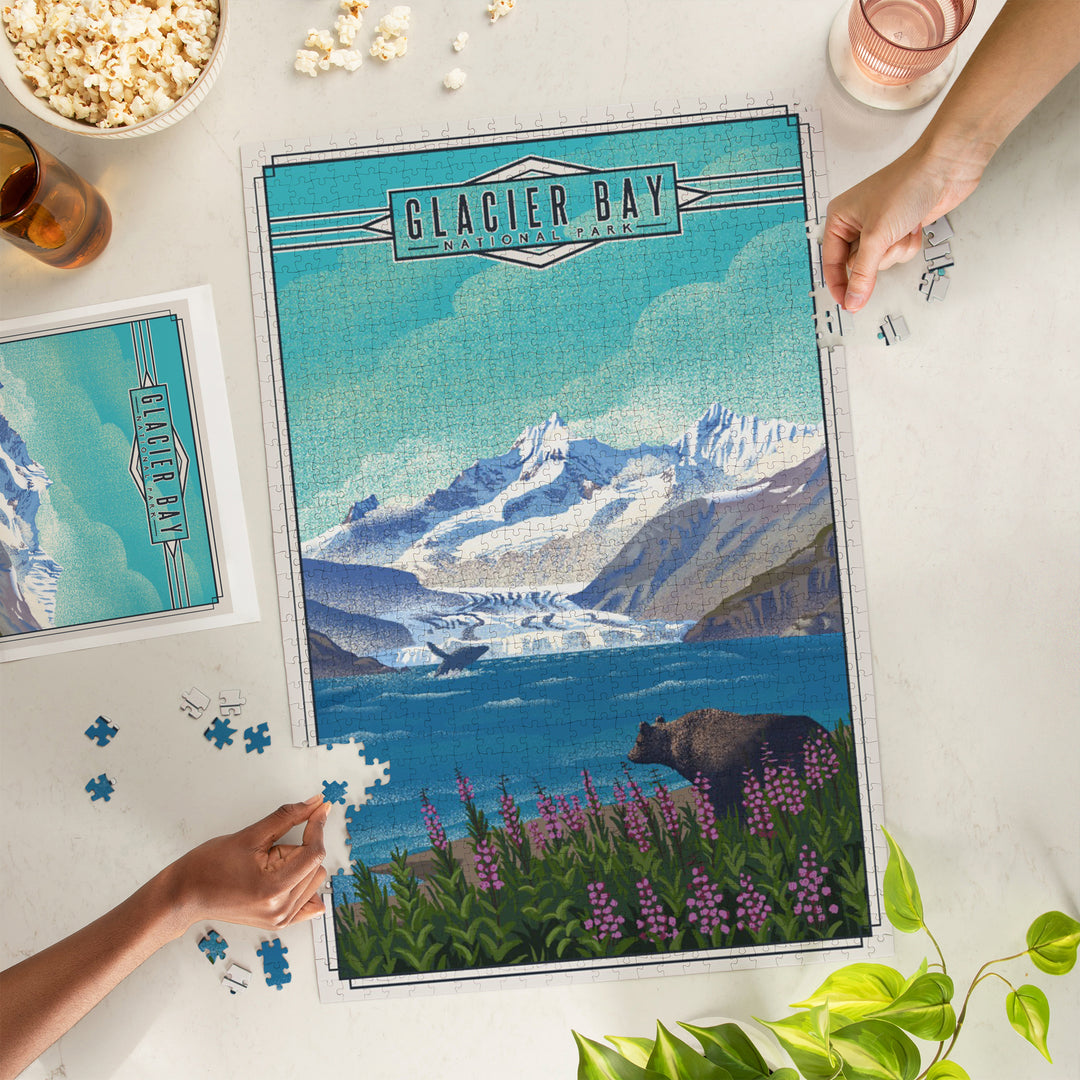 Glacier Bay National Park and Preserve, Alaska, Lithograph National Park Series, Jigsaw Puzzle Puzzle Lantern Press 