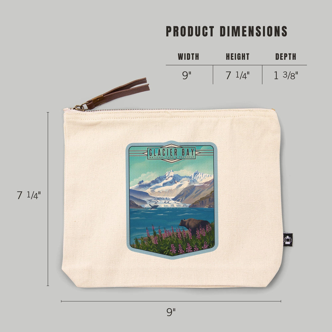 Glacier Bay National Park and Preserve, Alaska, Lithograph National Park Series,, Organic Cotton Zipper Pouch, Go Bag Go Bag Lantern Press 