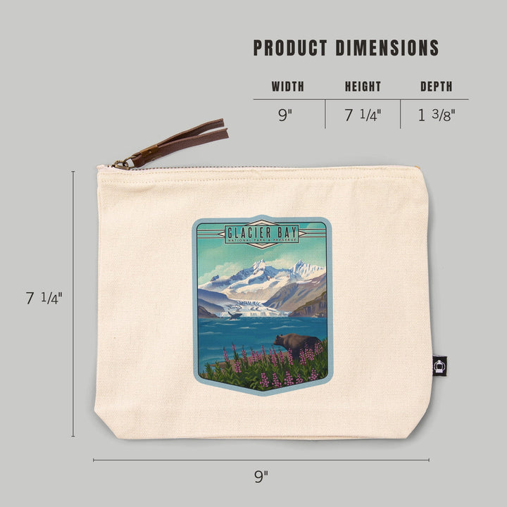 Glacier Bay National Park and Preserve, Alaska, Lithograph National Park Series,, Organic Cotton Zipper Pouch, Go Bag Go Bag Lantern Press 