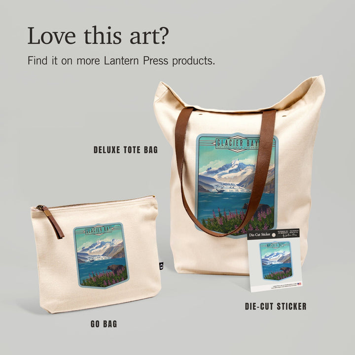 Glacier Bay National Park and Preserve, Alaska, Lithograph National Park Series,, Organic Cotton Zipper Pouch, Go Bag Go Bag Lantern Press 