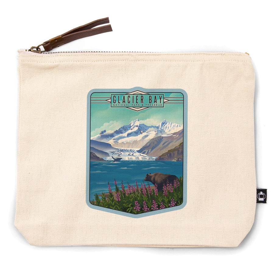Glacier Bay National Park and Preserve, Alaska, Lithograph National Park Series,, Organic Cotton Zipper Pouch, Go Bag Go Bag Lantern Press 