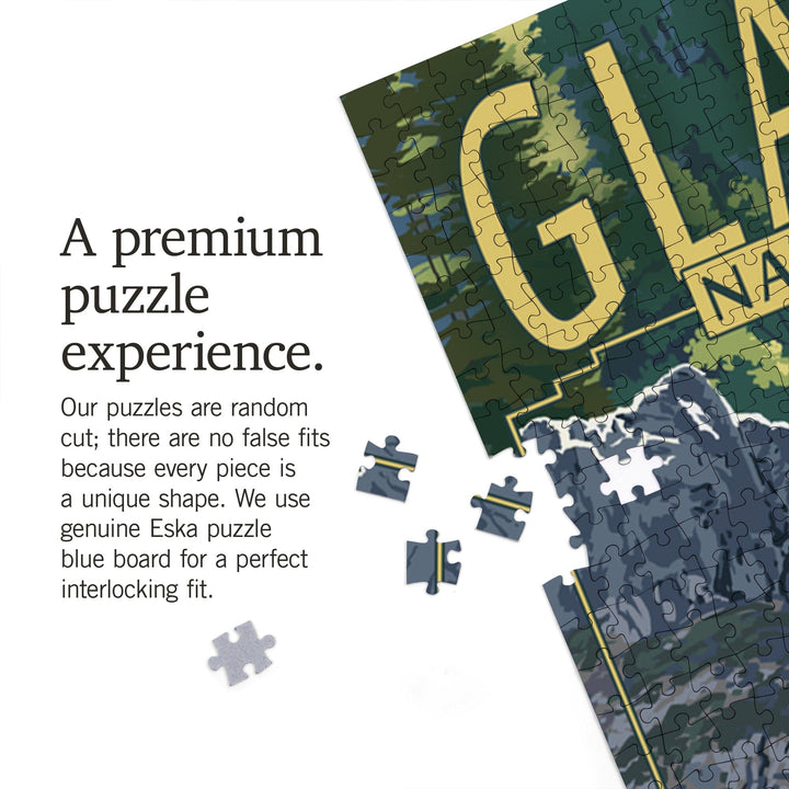 Glacier National Park, Bear Family and Waterfall, Jigsaw Puzzle Puzzle Lantern Press 