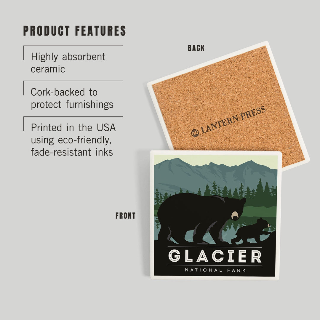 Glacier National Park, Black Bear and Cub, Coasters Coasters Lantern Press 