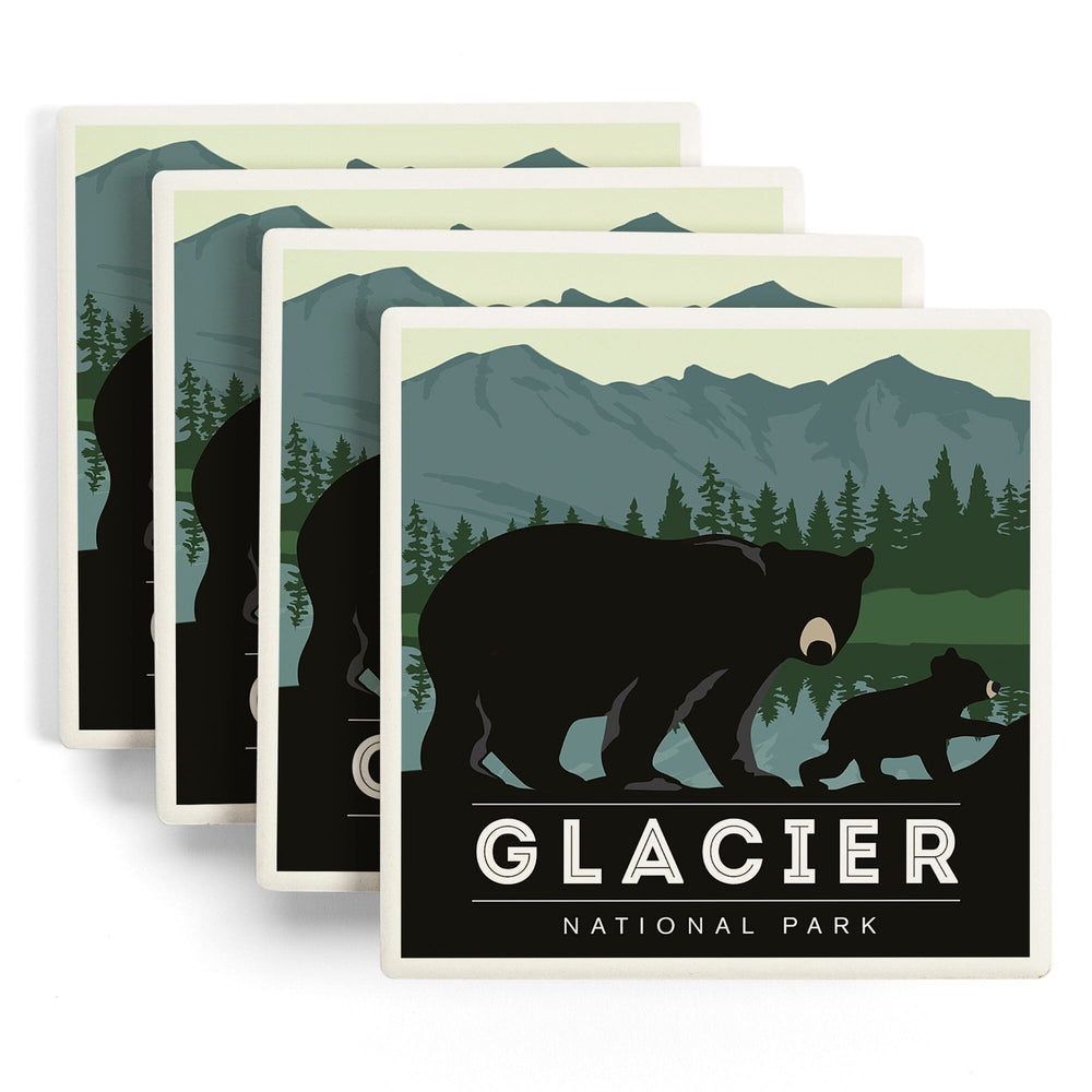 Glacier National Park, Black Bear and Cub, Coasters Coasters Lantern Press 