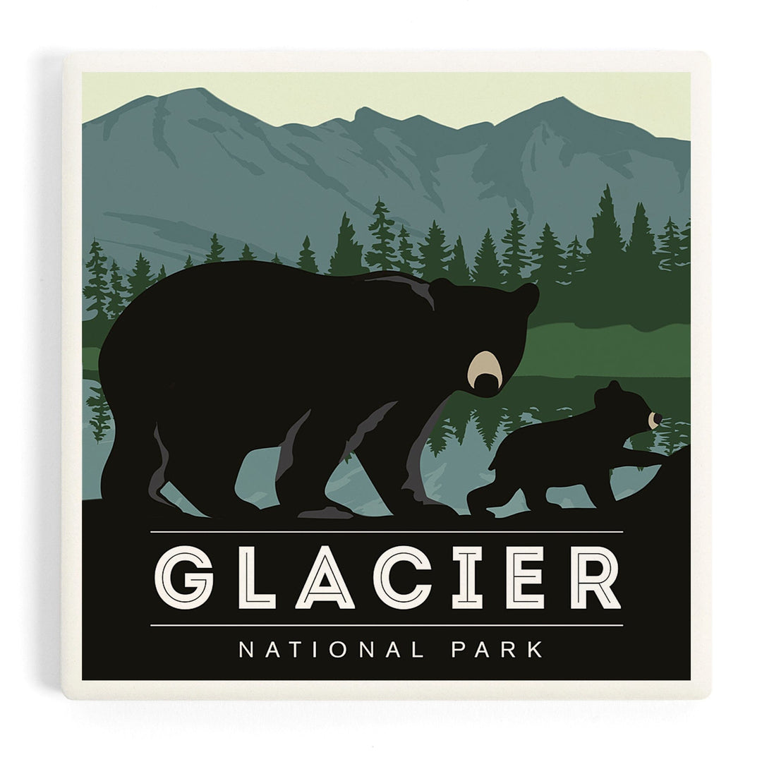 Glacier National Park, Black Bear and Cub, Coasters Coasters Lantern Press 