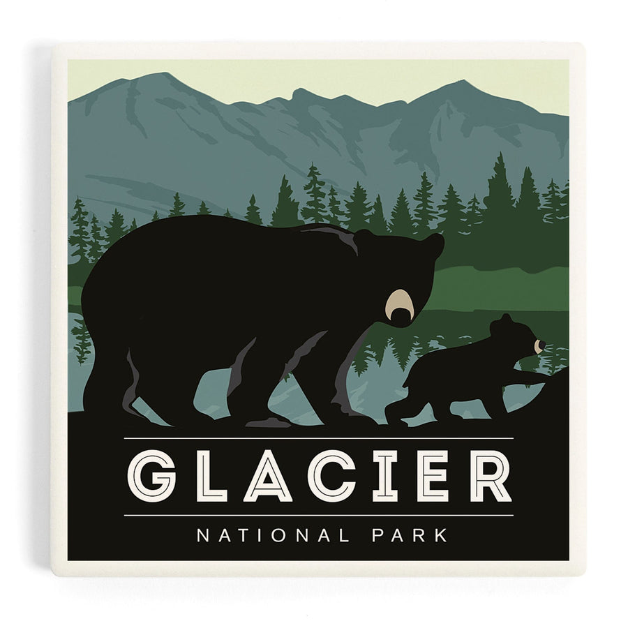 Glacier National Park, Black Bear and Cub, Coasters Coasters Lantern Press 