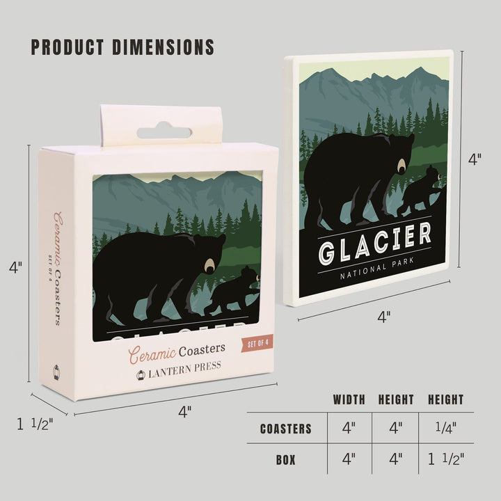 Glacier National Park, Black Bear and Cub, Coasters Coasters Lantern Press 