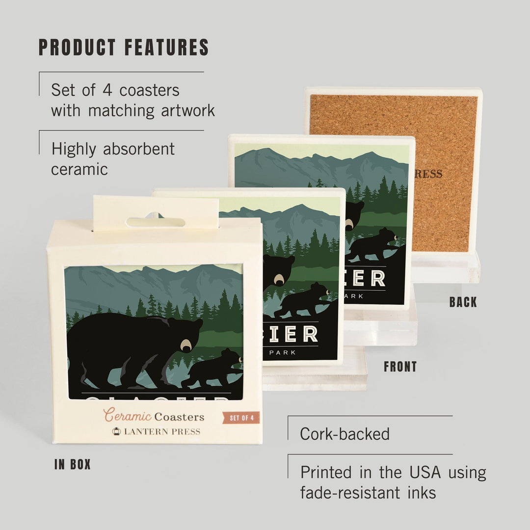 Glacier National Park, Black Bear and Cub, Coasters Coasters Lantern Press 