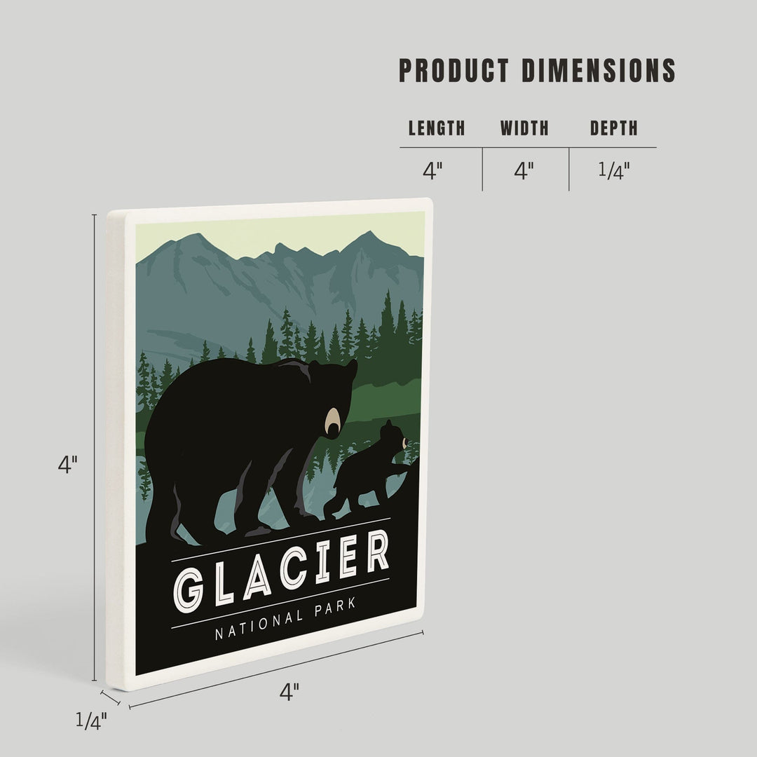 Glacier National Park, Black Bear and Cub, Coasters Coasters Lantern Press 