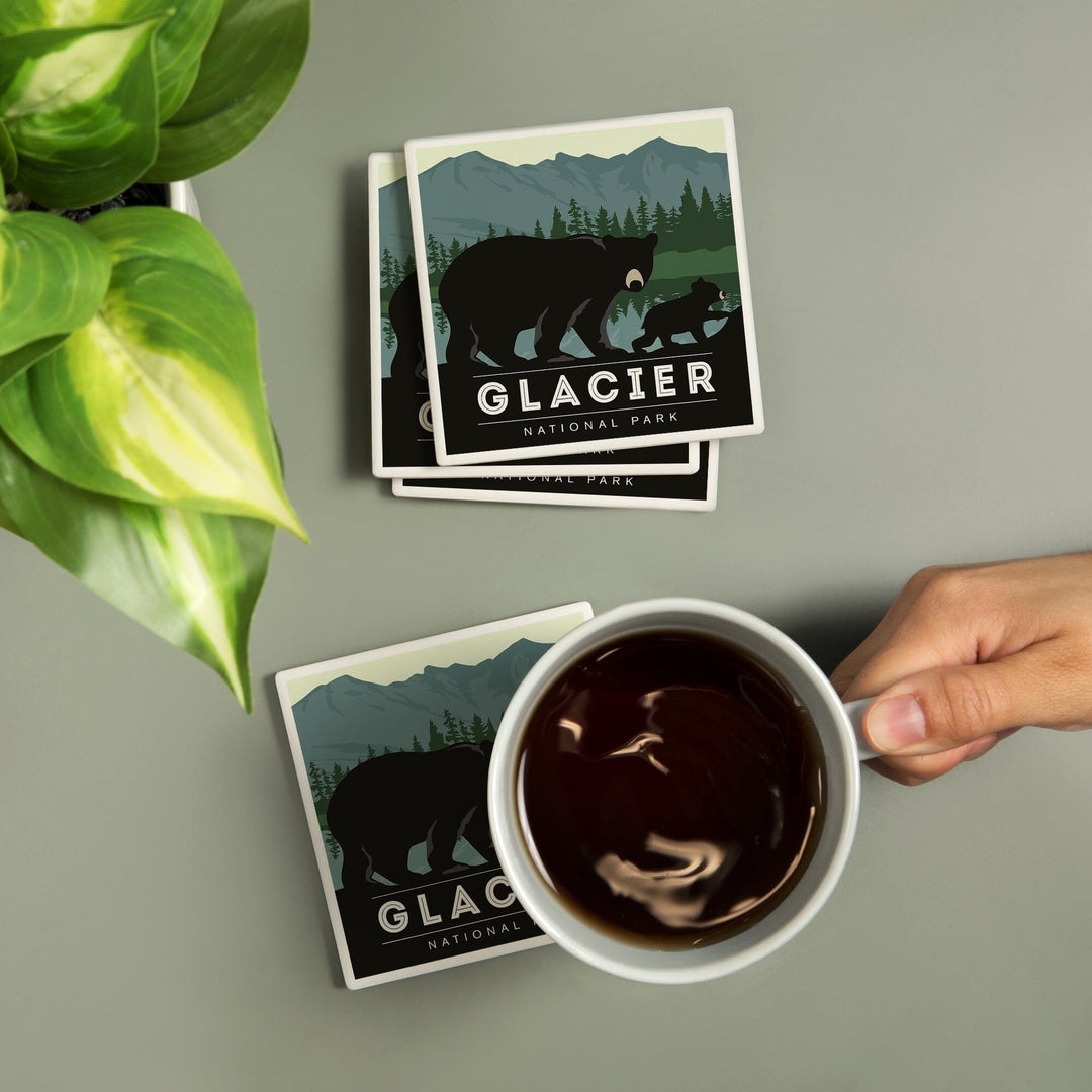 Glacier National Park, Black Bear and Cub, Coasters Coasters Lantern Press 
