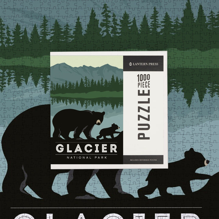 Glacier National Park, Black Bear and Cub, Jigsaw Puzzle Puzzle Lantern Press 