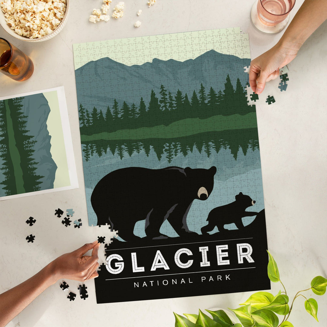 Glacier National Park, Black Bear and Cub, Jigsaw Puzzle Puzzle Lantern Press 