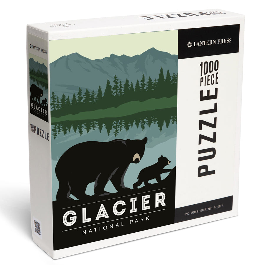 Glacier National Park, Black Bear and Cub, Jigsaw Puzzle Puzzle Lantern Press 