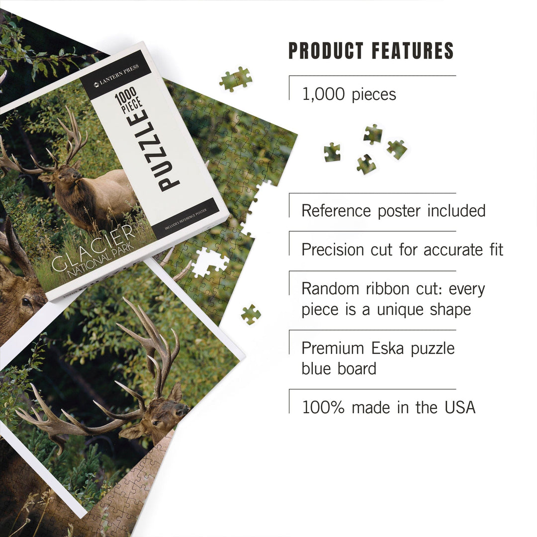 Glacier National Park, Elk Bull, Jigsaw Puzzle Puzzle Lantern Press 