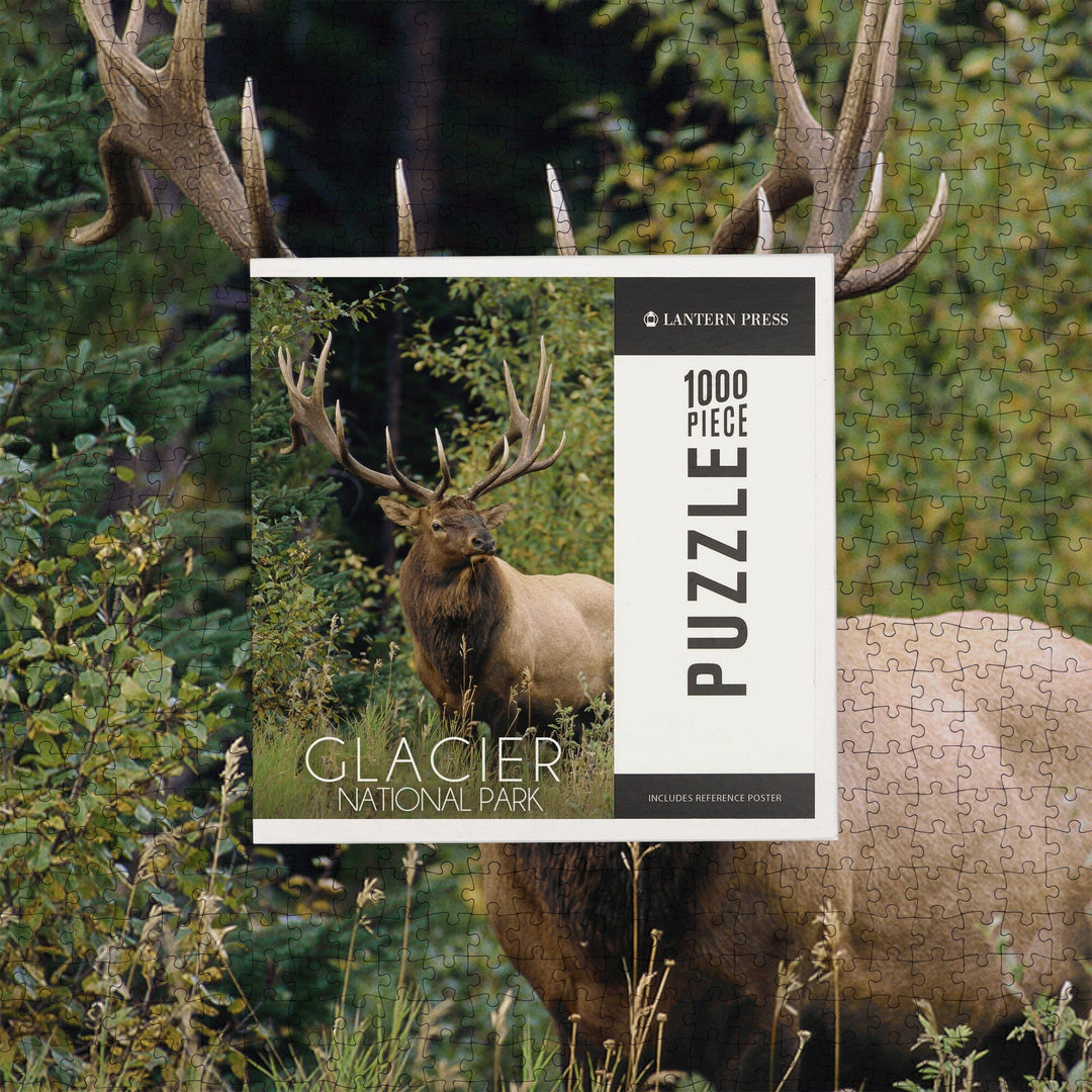 Glacier National Park, Elk Bull, Jigsaw Puzzle Puzzle Lantern Press 