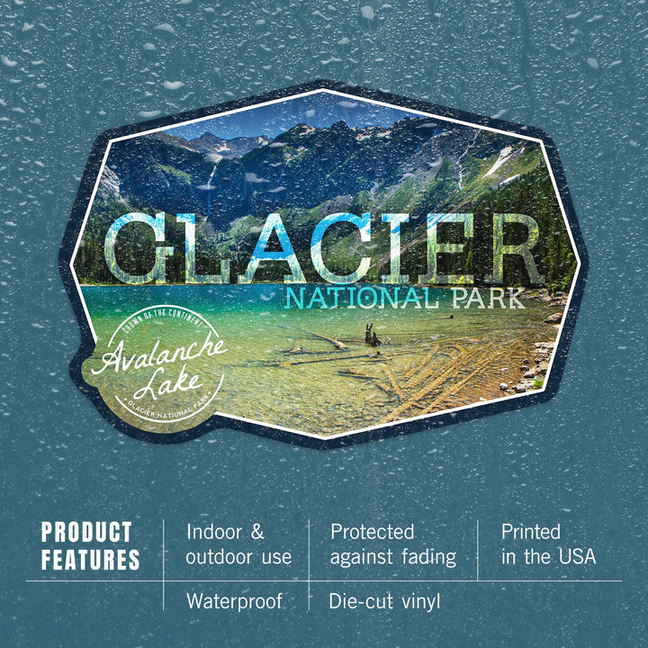 Glacier National Park, Montana, Avalanche Lake (Badge), Contour, Photography, Vinyl Sticker - Lantern Press