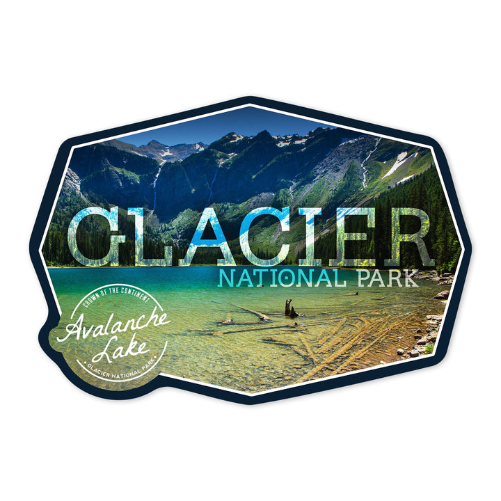 Glacier National Park, Montana, Avalanche Lake (Badge), Contour, Photography, Vinyl Sticker - Lantern Press