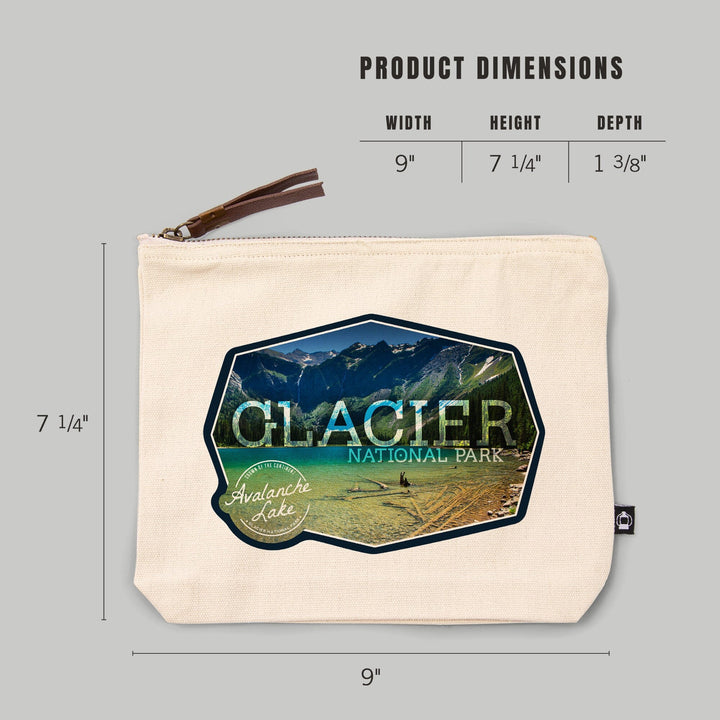 Glacier National Park, Montana, Avalanche Lake (Badge), , Photography, Organic Cotton Zipper Pouch, Go Bag Go Bag Lantern Press 