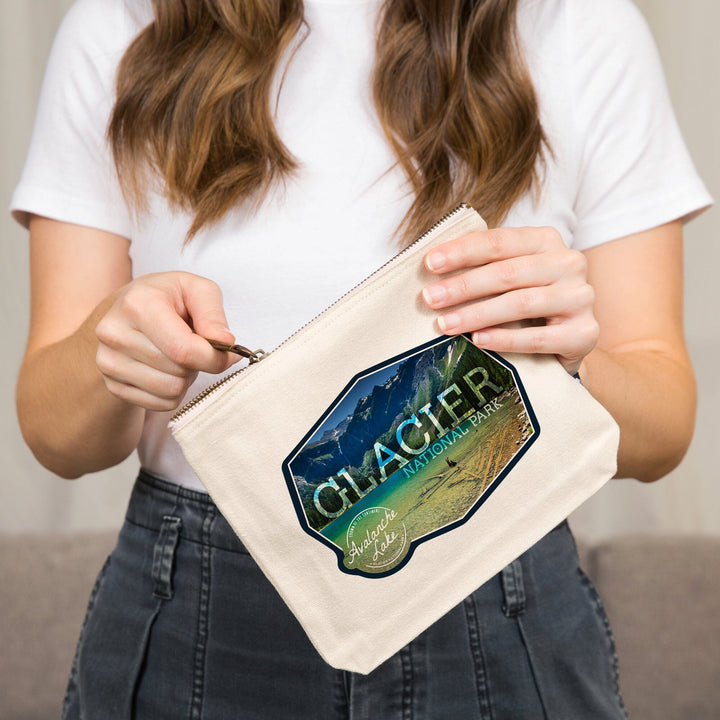 Glacier National Park, Montana, Avalanche Lake (Badge), , Photography, Organic Cotton Zipper Pouch, Go Bag Go Bag Lantern Press 