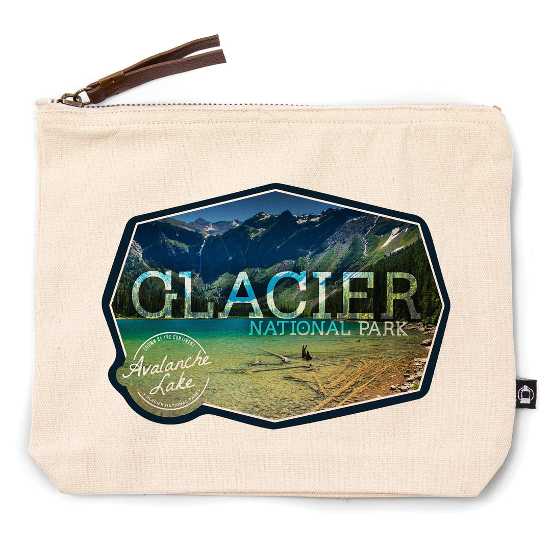 Glacier National Park, Montana, Avalanche Lake (Badge), , Photography, Organic Cotton Zipper Pouch, Go Bag Go Bag Lantern Press 