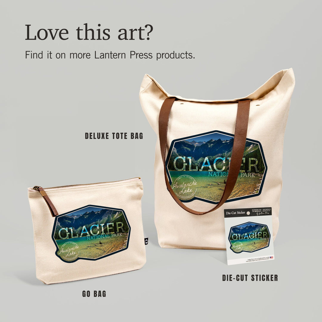 Glacier National Park, Montana, Avalanche Lake (Badge), , Photography, Organic Cotton Zipper Pouch, Go Bag Go Bag Lantern Press 